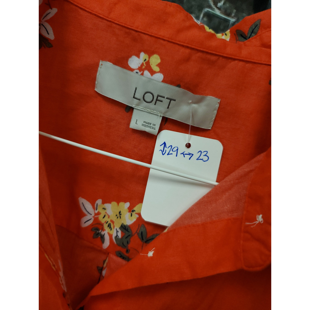 LOFT Red Floral Button Down Blouse S. Large | Spring Lightweight Collared Top#29 - Picture 5 of 6